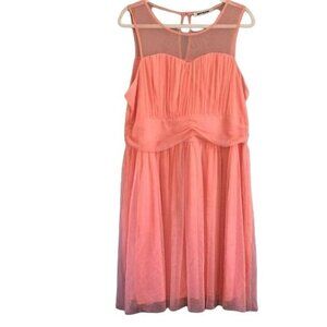 Mystic Modcloth Womens Coral Sleeveless Sheer Panel Pleated Dress XL Nylon/Polye